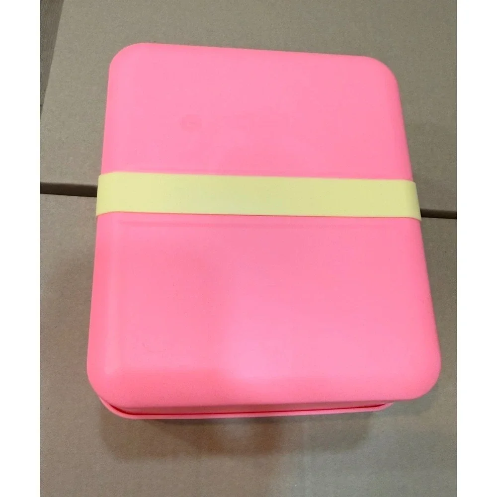 Sun Squad Pink Bento Box Two Tier Kids‎ Lunch Container with Yellow Strap